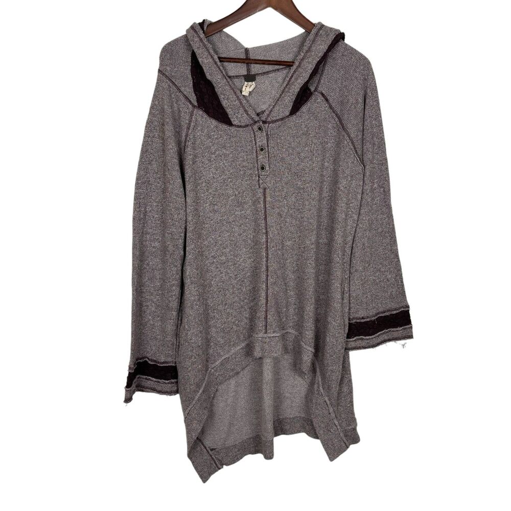 We the Free People Purple Terrycloth Oversize Henley Hoodie Women's Large